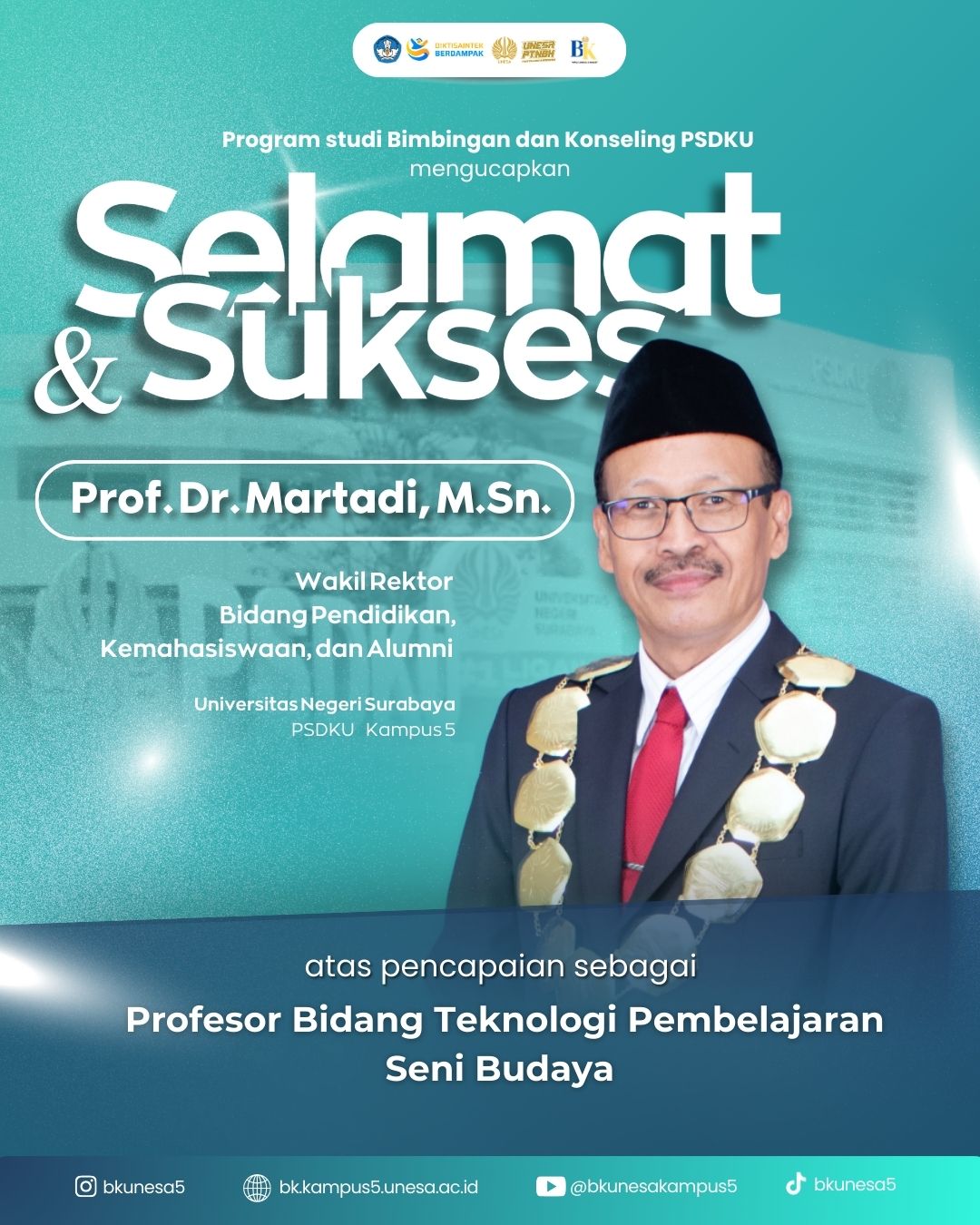 Prodi BK PSDKU UNESA Ucapkan Selamat atas Pengukuhan Prof. Dr. Martadi ...
