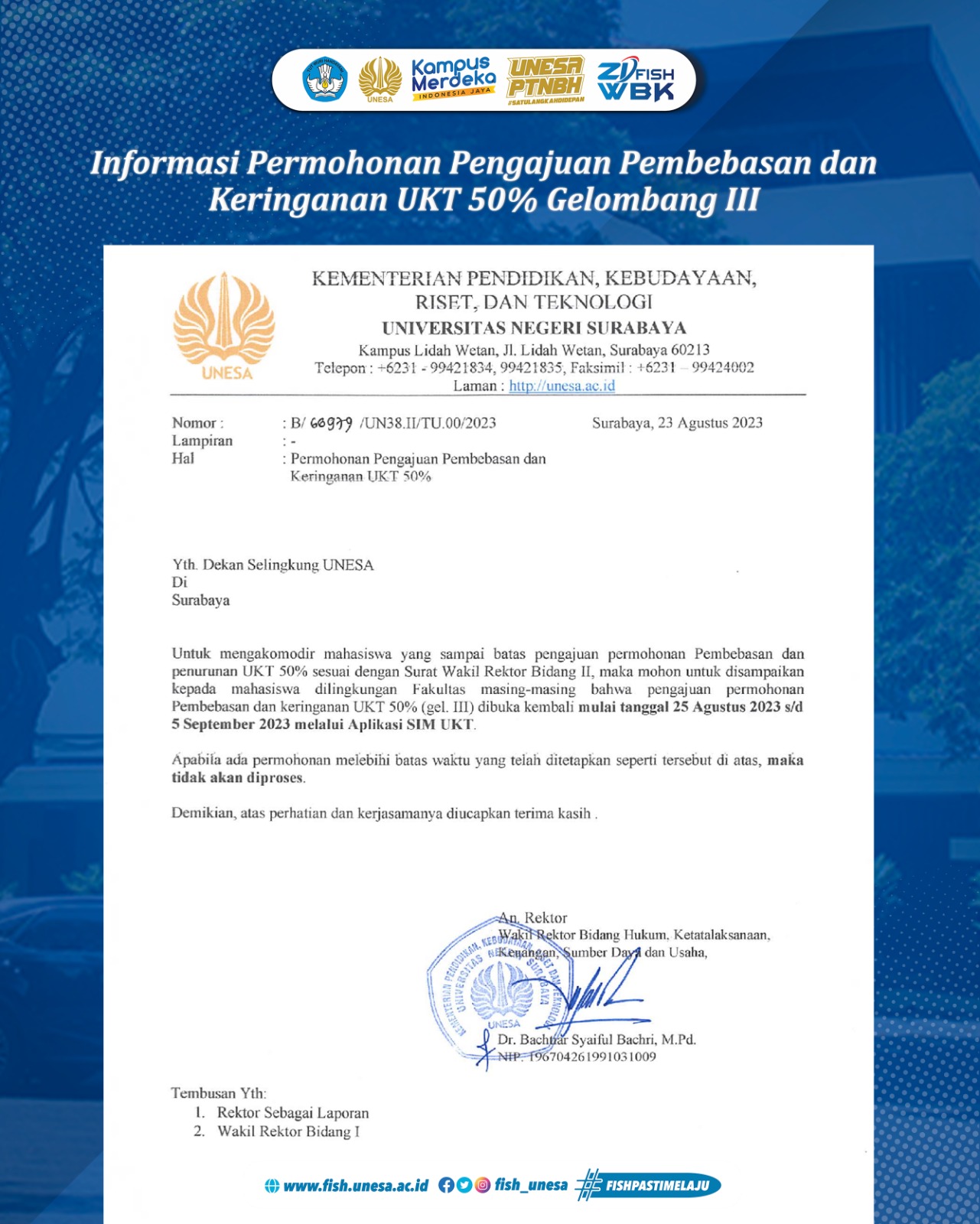 Informasi Permohonan Pengajuan Pembebasan Dan Keringanan UKT 50% ...